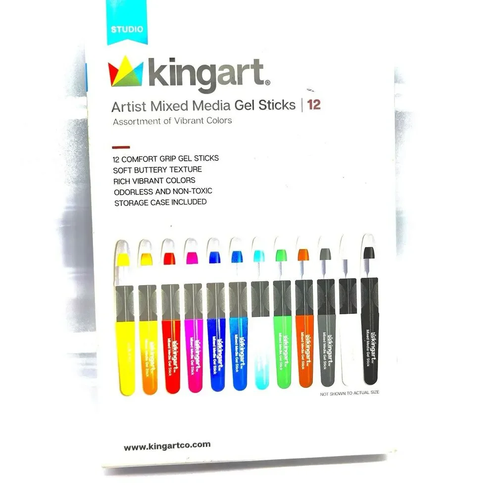 Kingart Artist Mixed Media Gel Sticks Set of 12 Vibrant Colors Open Box Unused